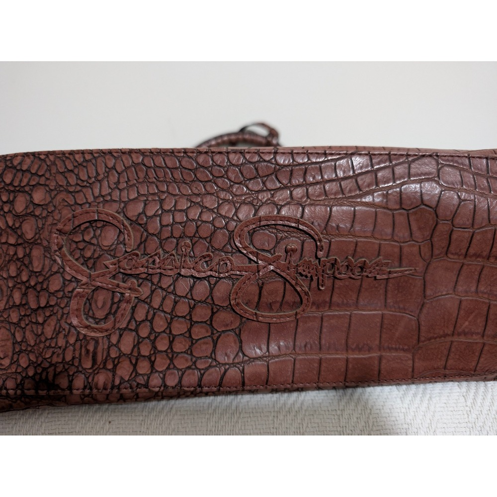 Jessica Simpson Satchel Bag Croc Embossed Faux Leather Top Handle Shoulder Bag - Picture 7 of 8